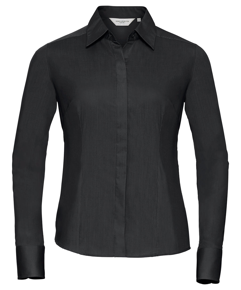 Women's Long Sleeve Polycotton Easycare Fitted Poplin Shirt