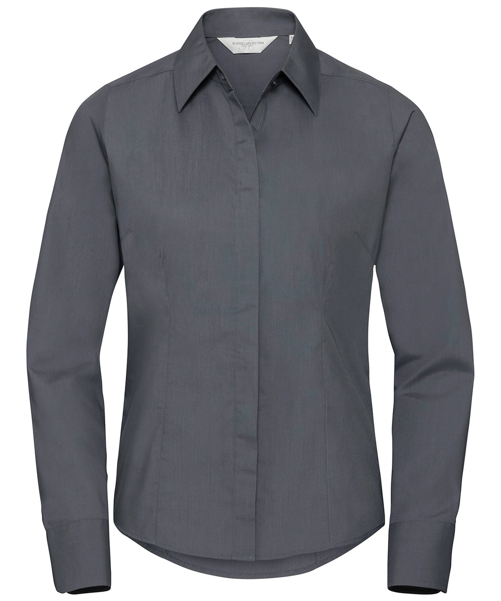Women's Long Sleeve Polycotton Easycare Fitted Poplin Shirt