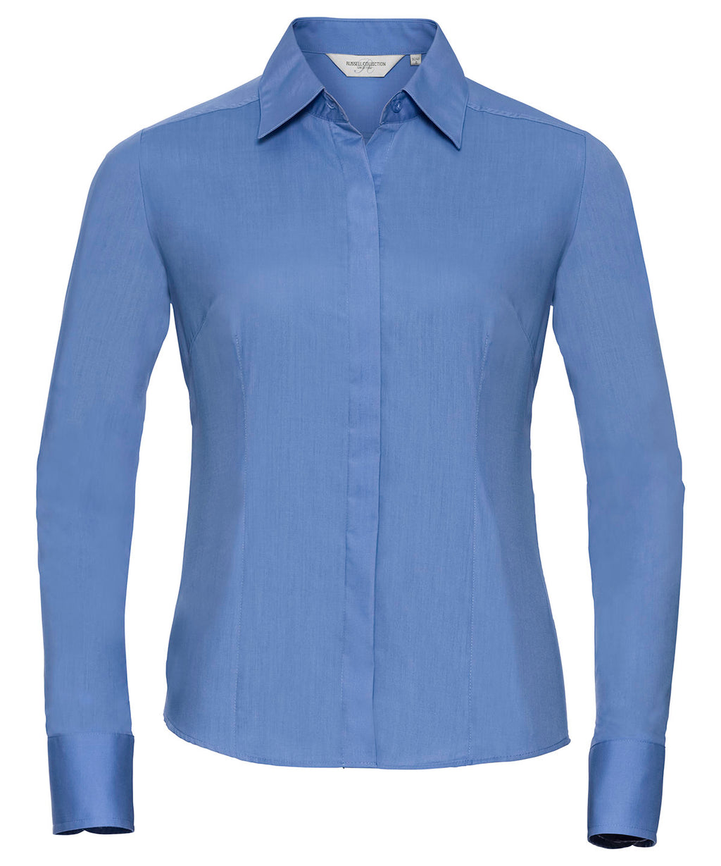 Women's Long Sleeve Polycotton Easycare Fitted Poplin Shirt