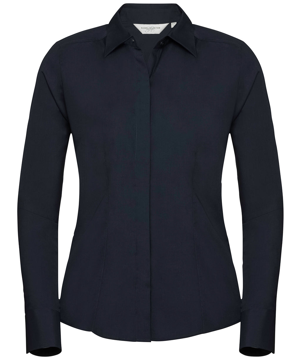 Women's Long Sleeve Polycotton Easycare Fitted Poplin Shirt