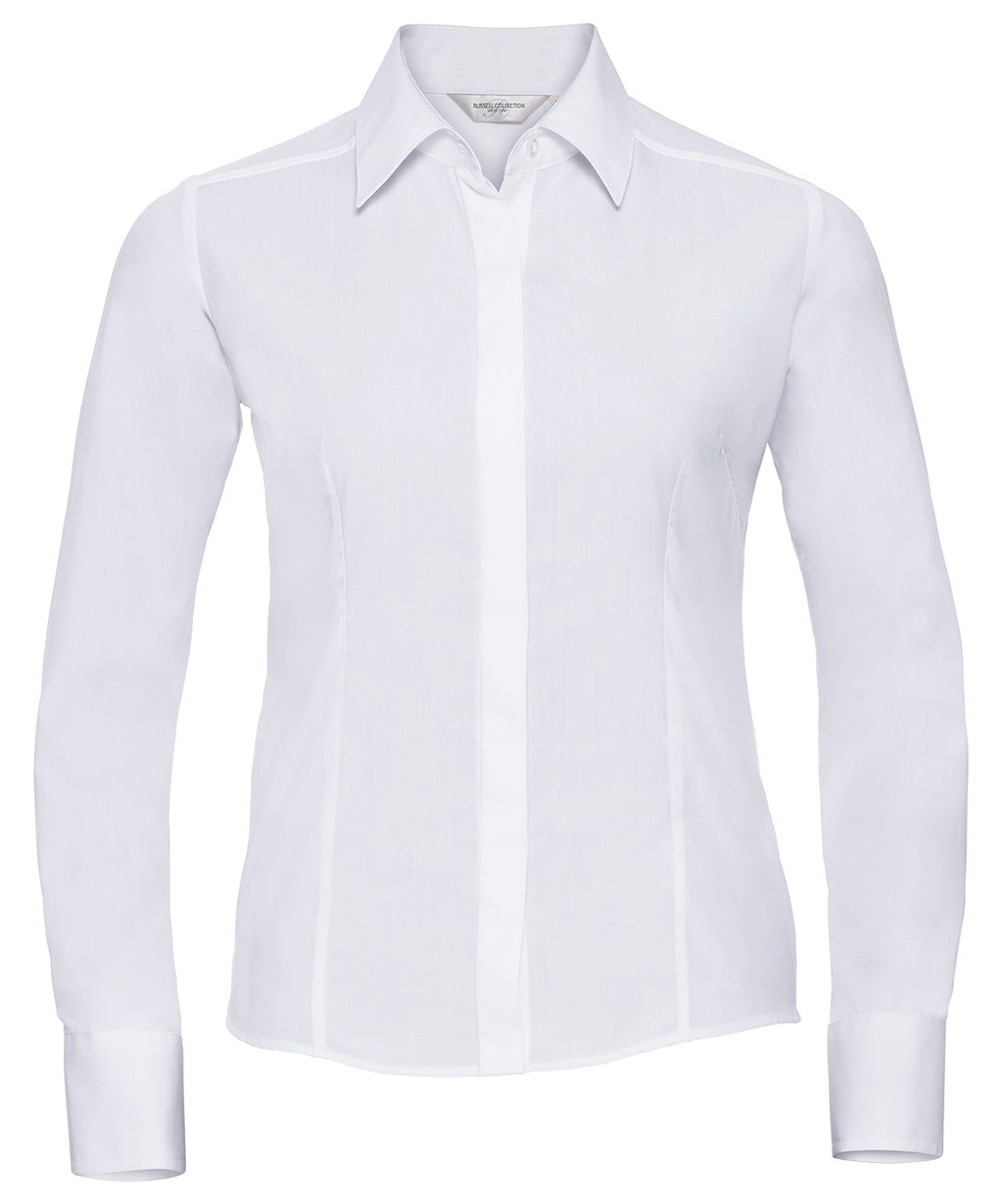 Women's Long Sleeve Polycotton Easycare Fitted Poplin Shirt