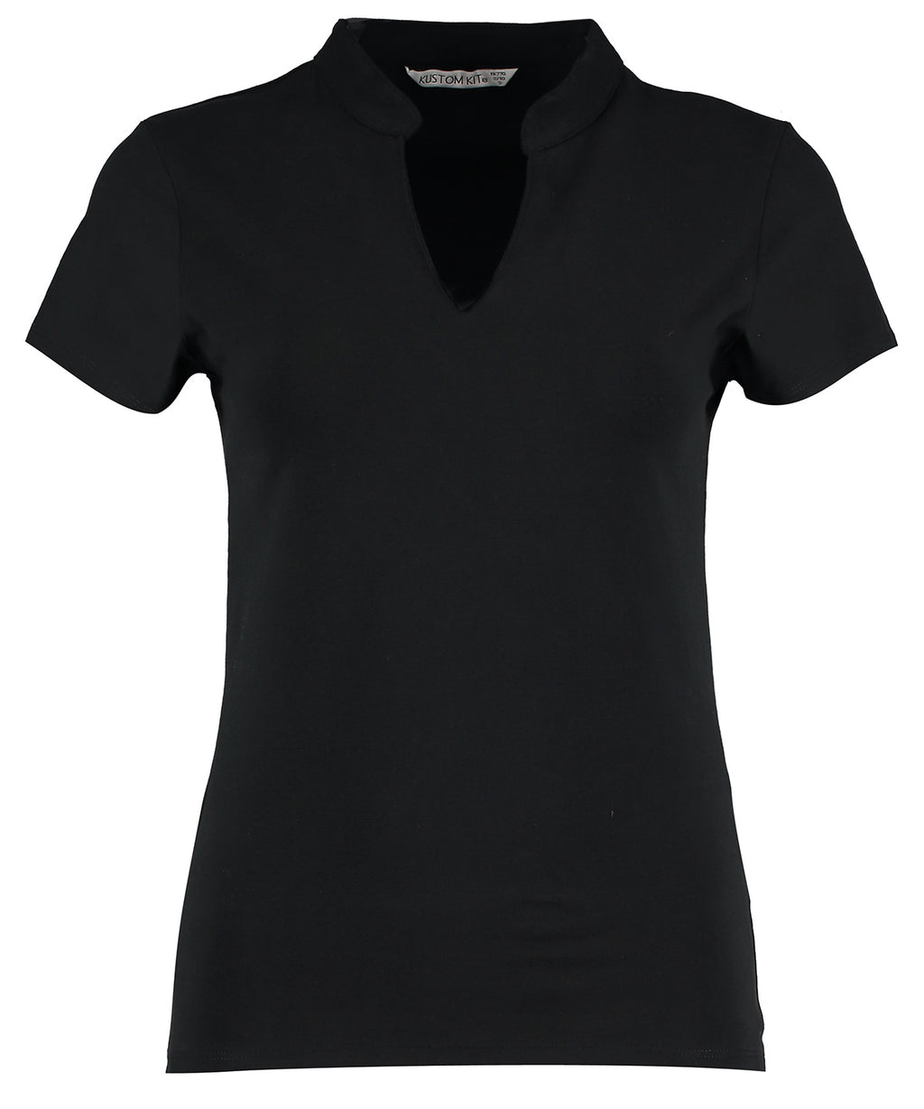 Women's Corporate Short-Sleeved Top V-Neck Mandarin Collar