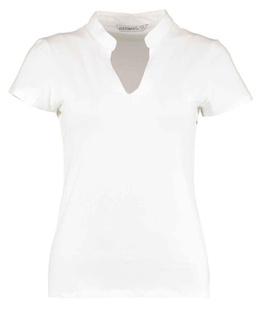 Women's Corporate Short-Sleeved Top V-Neck Mandarin Collar
