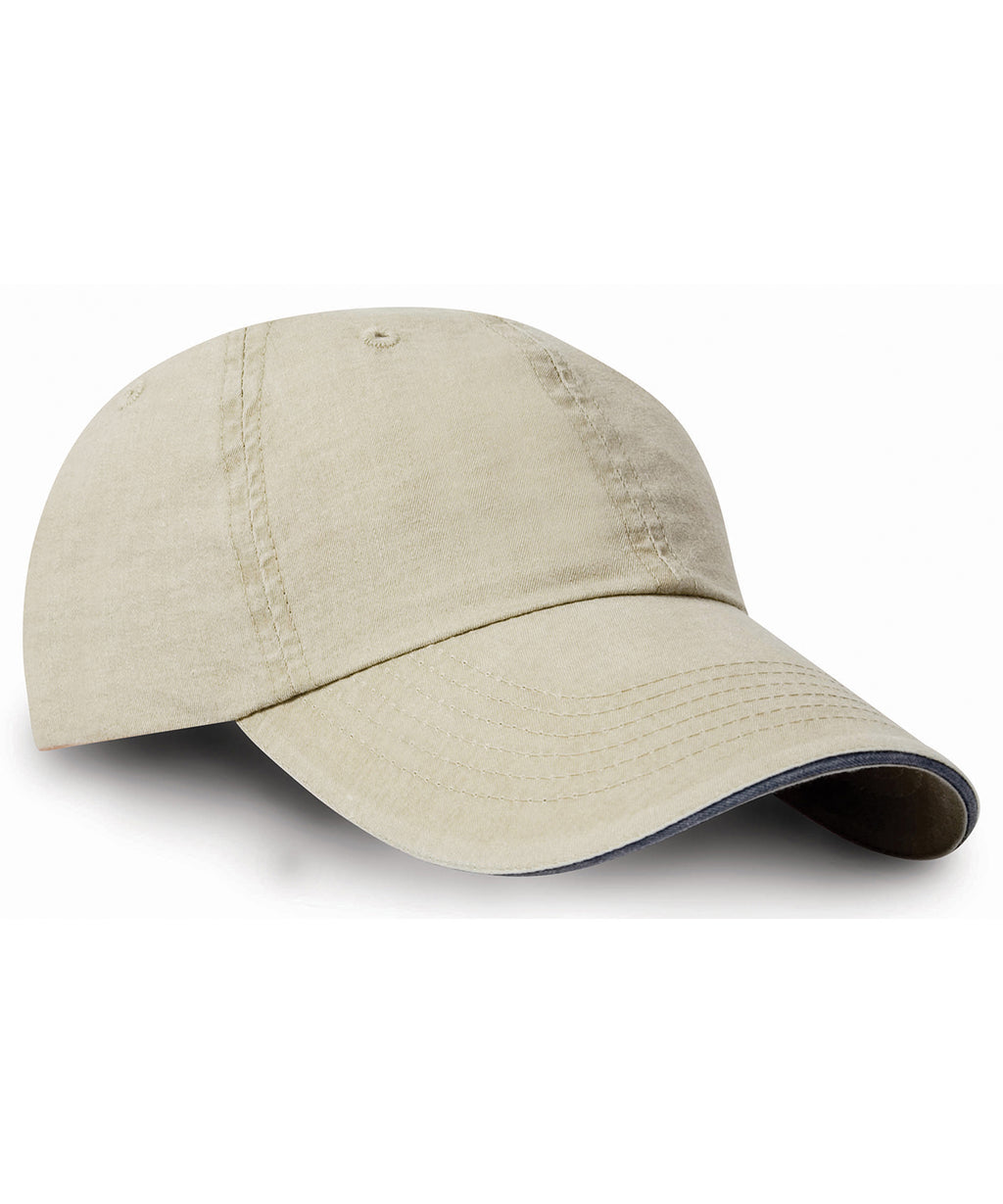 Washed Fine Line Cotton Cap with Sandwich Peak