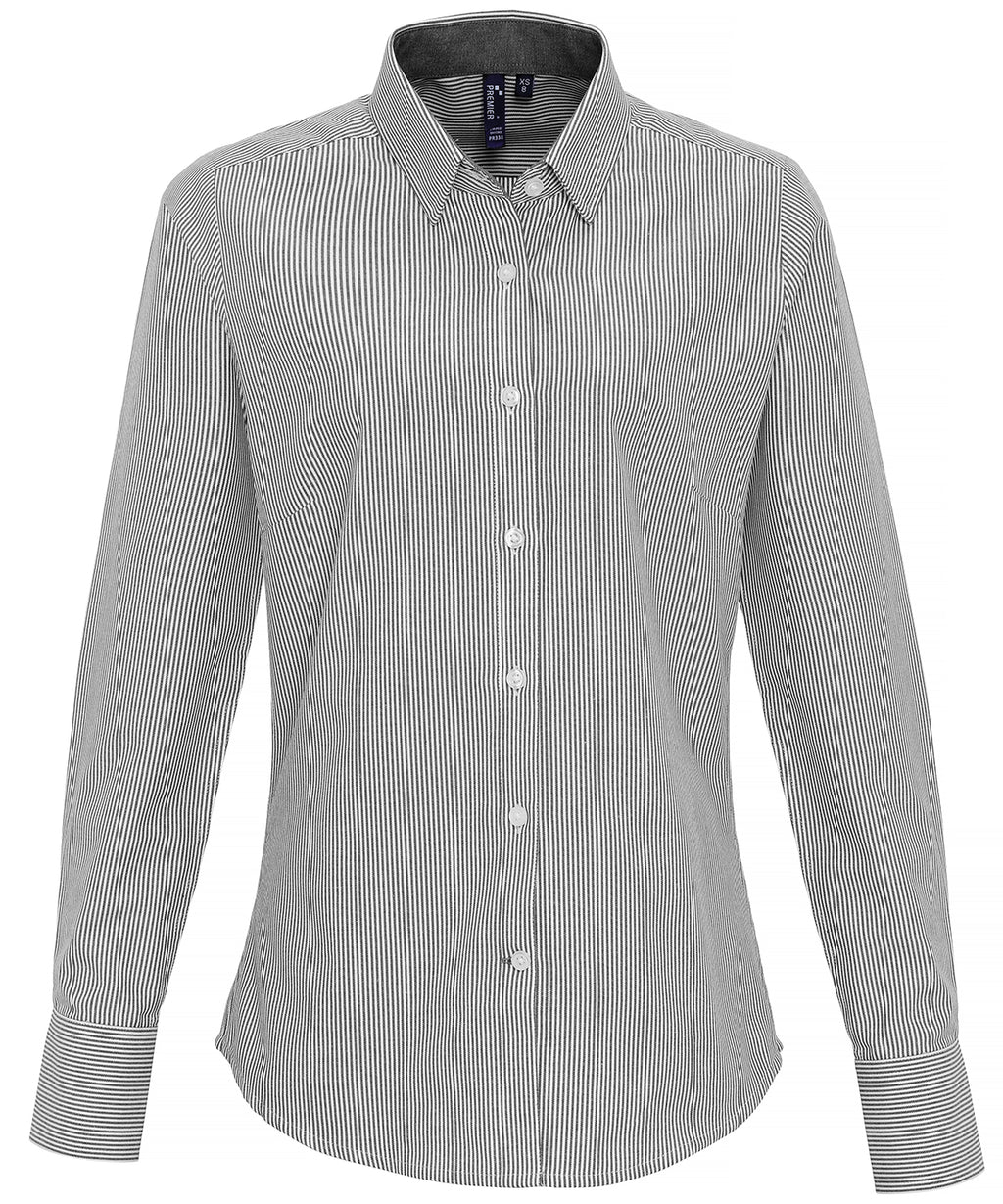 Women's Cotton-Rich Oxford Stripes Blouse