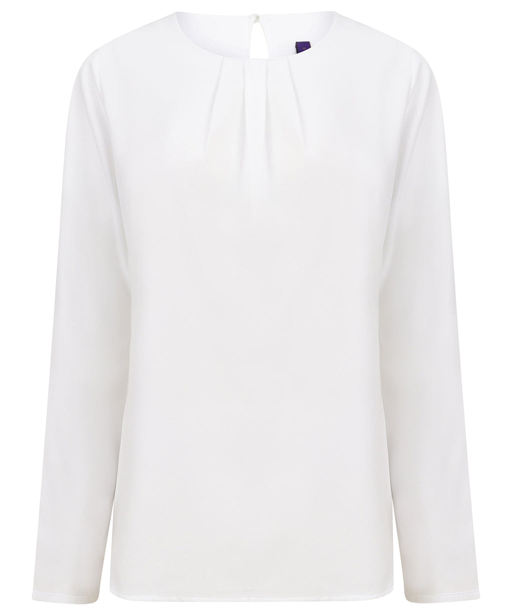 Women's Pleat Front Long Sleeve Blouse