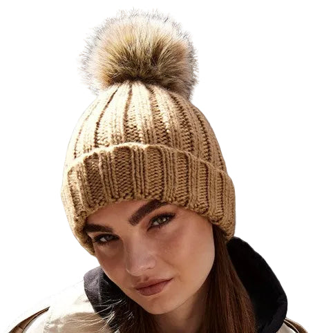 Fur Pop Pom Chunky Beanie