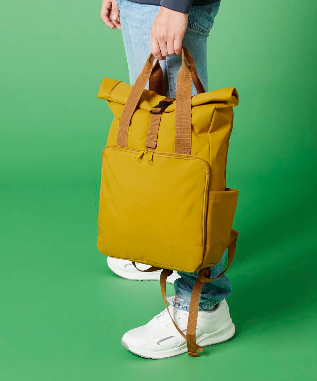 Recycled twin handle roll-top laptop backpack