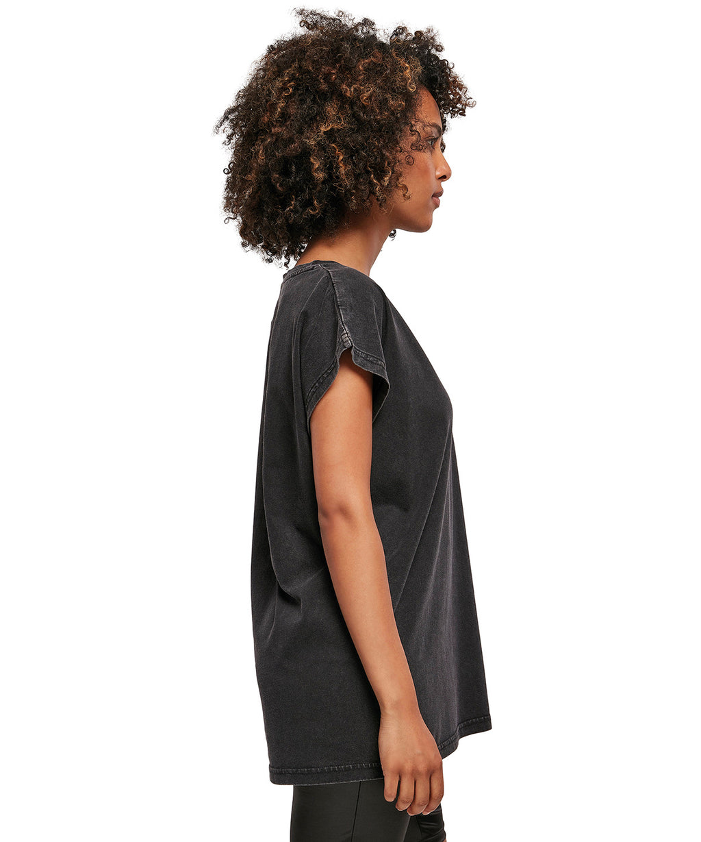 Women's acid washed extended shoulder tee