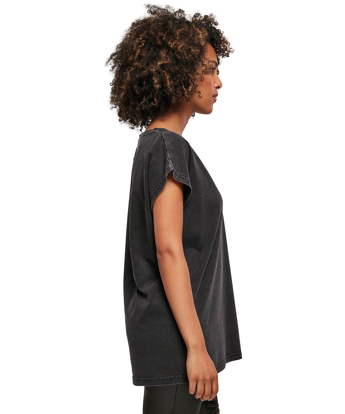 Women's acid washed extended shoulder tee