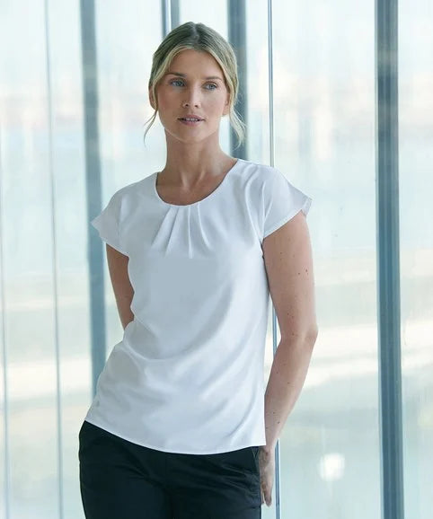 Women's Pleat Front Short Sleeve Blouse