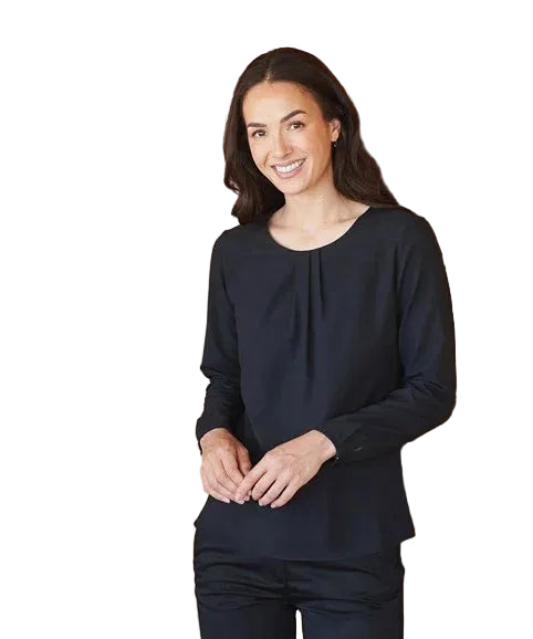 Women's Pleat Front Long Sleeve Blouse