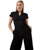 Women's Corporate Short-Sleeved Top V-Neck Mandarin Collar