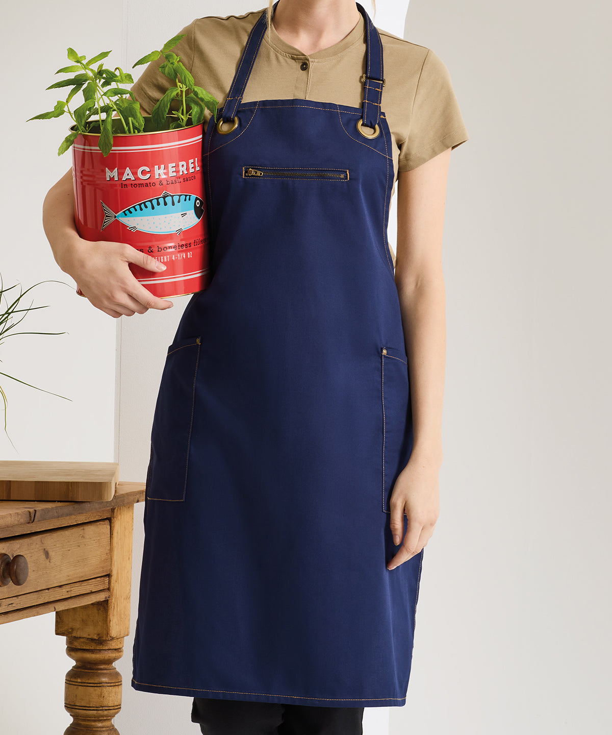 ‘Barley’ Contrast Stitch Bib Apron