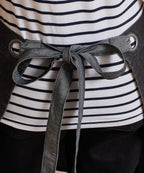 Domain contrast denim waist apron