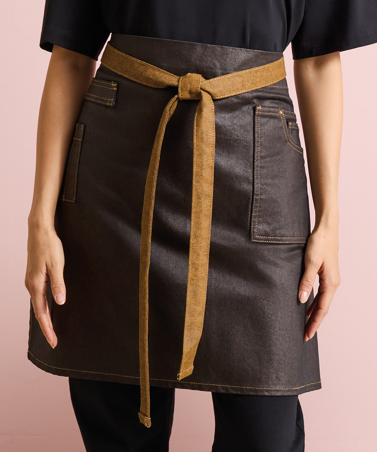 Division waxed-look denim waist apron
