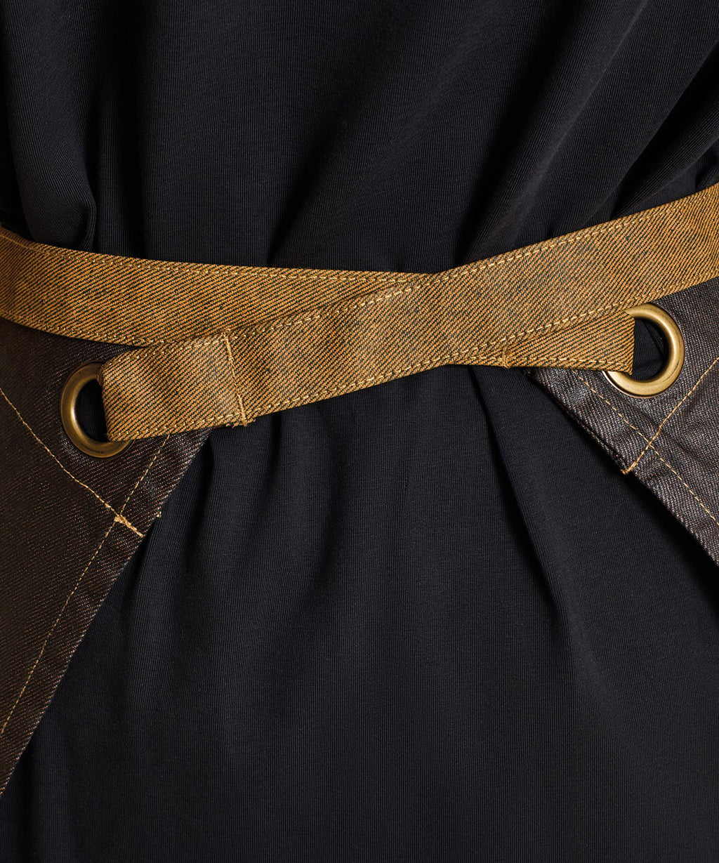 Division waxed-look denim waist apron