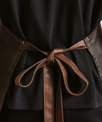 Division waxed-look denim bib apron with faux leather