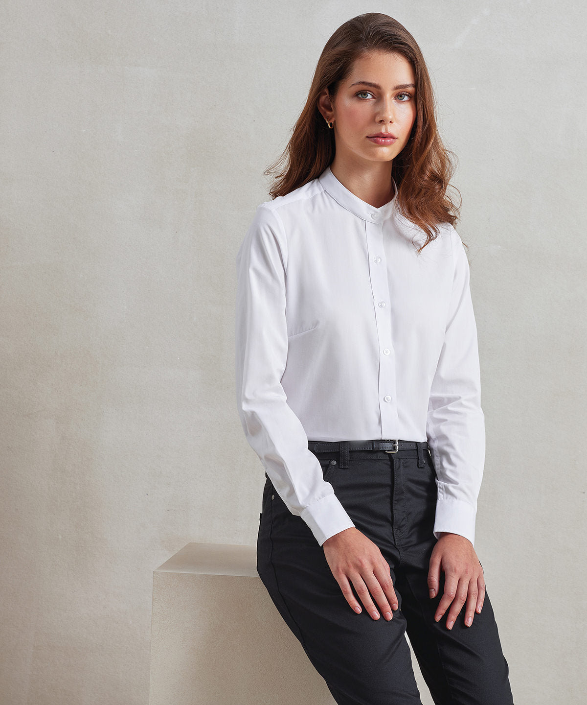 Women's banded collar 'grandad' shirt