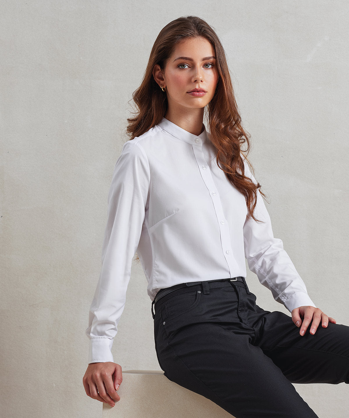 Women's banded collar 'grandad' shirt